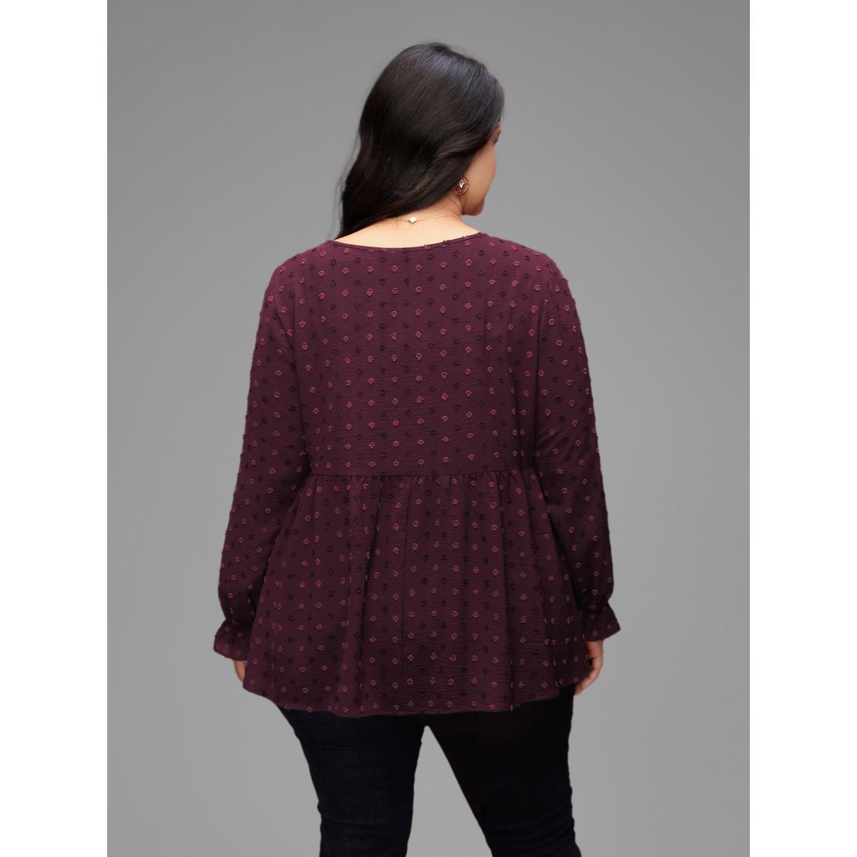 Plus Size Indigo Textured Dot Elastic Cuffs A-line Blouse Women Casual Long Sleeve Round Neck Everyday Blouses BloomChic 28/5X Product Image