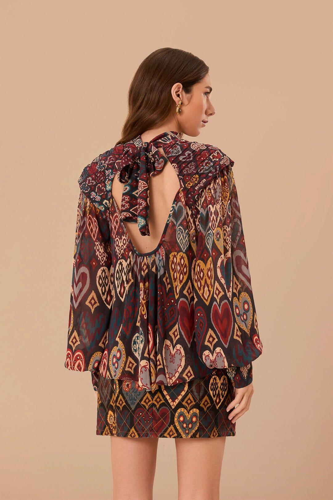 Black Hearts Ikat Blouse, HEARTS IKAT BLACK / L Product Image