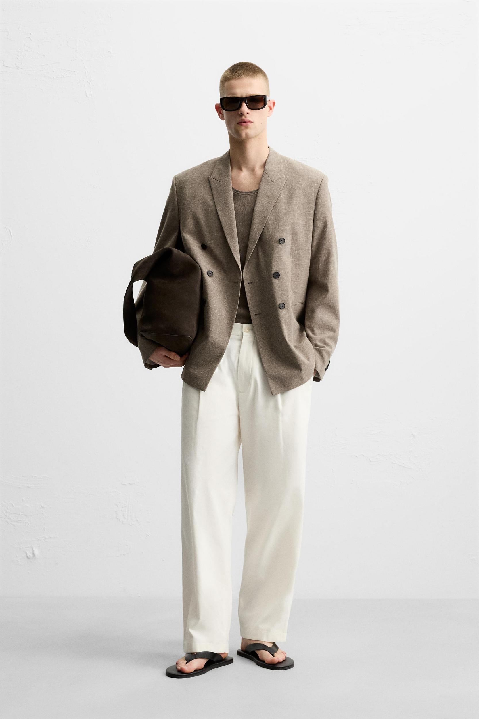 DOUBLE BREASTED TEXTURED WEAVE JACKET Product Image
