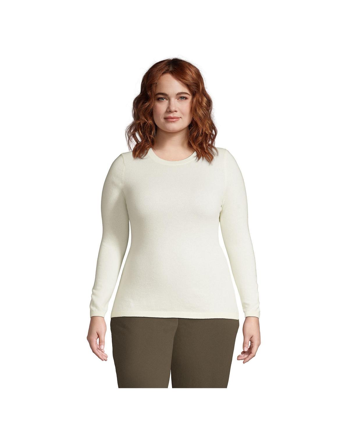 Plus Size Lands' End Crewneck Cashmere Sweater, Women's, Size: 1XL, Green Donegal Product Image