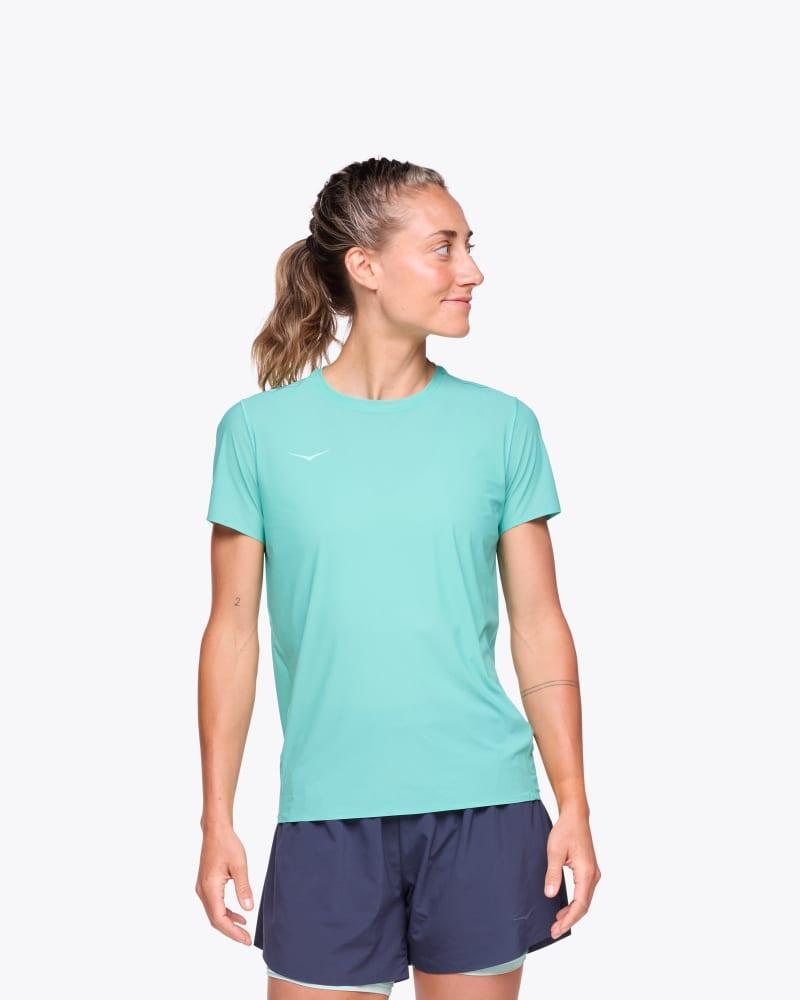 HOKA Women's Airolite Run Short Sleeve Shirt in Hoka Blue, Size Medium Product Image