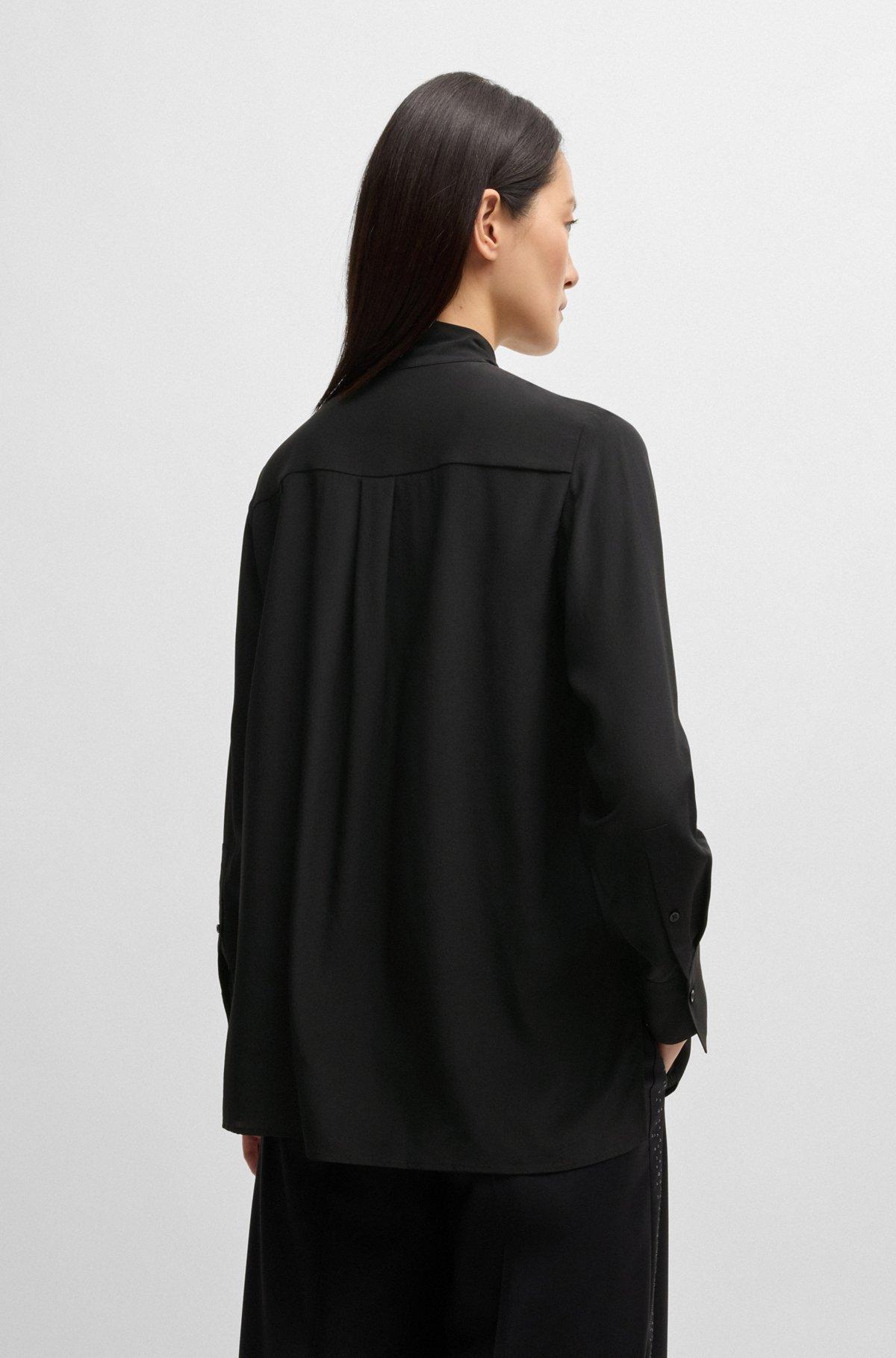 Regular-fit blouse in silk with bow-tie collar Product Image
