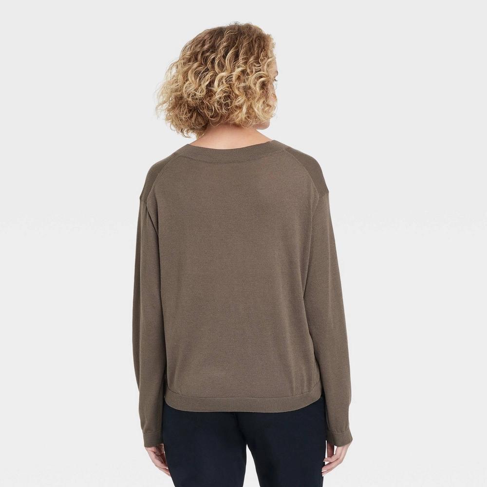 Womens Fine Gauge V-Neck Pullover Sweater - A New Day Olive XL Product Image