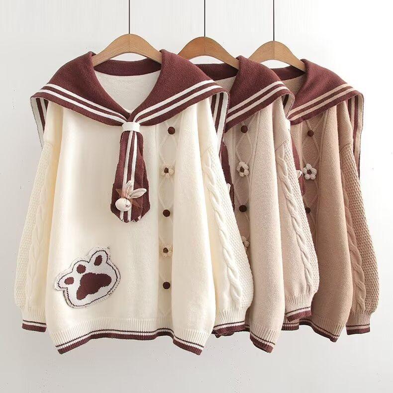 Sailor Collar Paw Applique Sweater Product Image