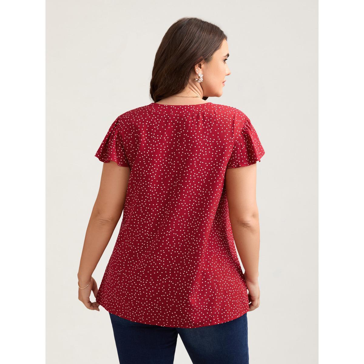 Plus Size Raspberry Polka Dot Print Toothpick Pleat Blouse Women Elegant Short sleeve Notched collar Everyday Blouses BloomChic 10/M Product Image