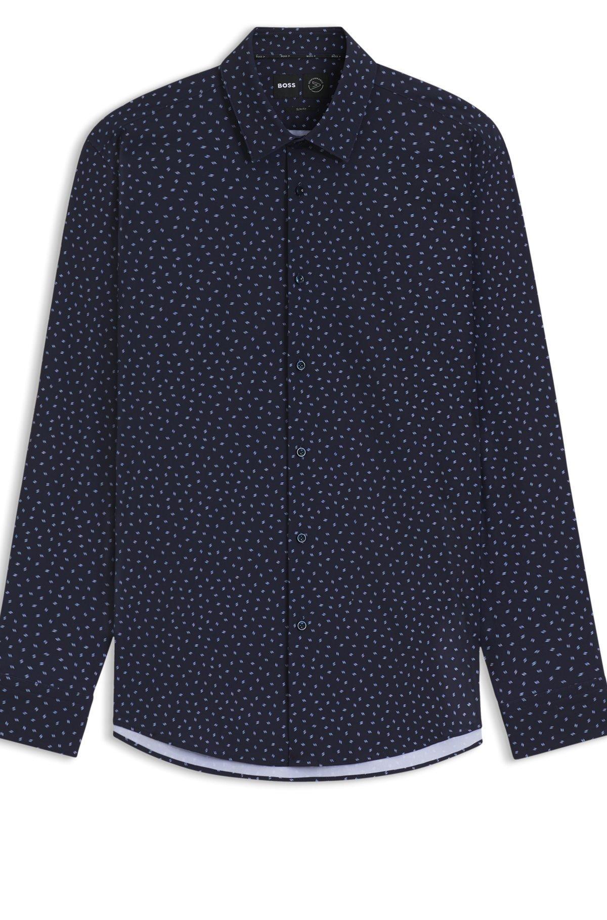 BOSS - Slim-fit shirt in printed performance-stretch jersey - Dark Blue Product Image