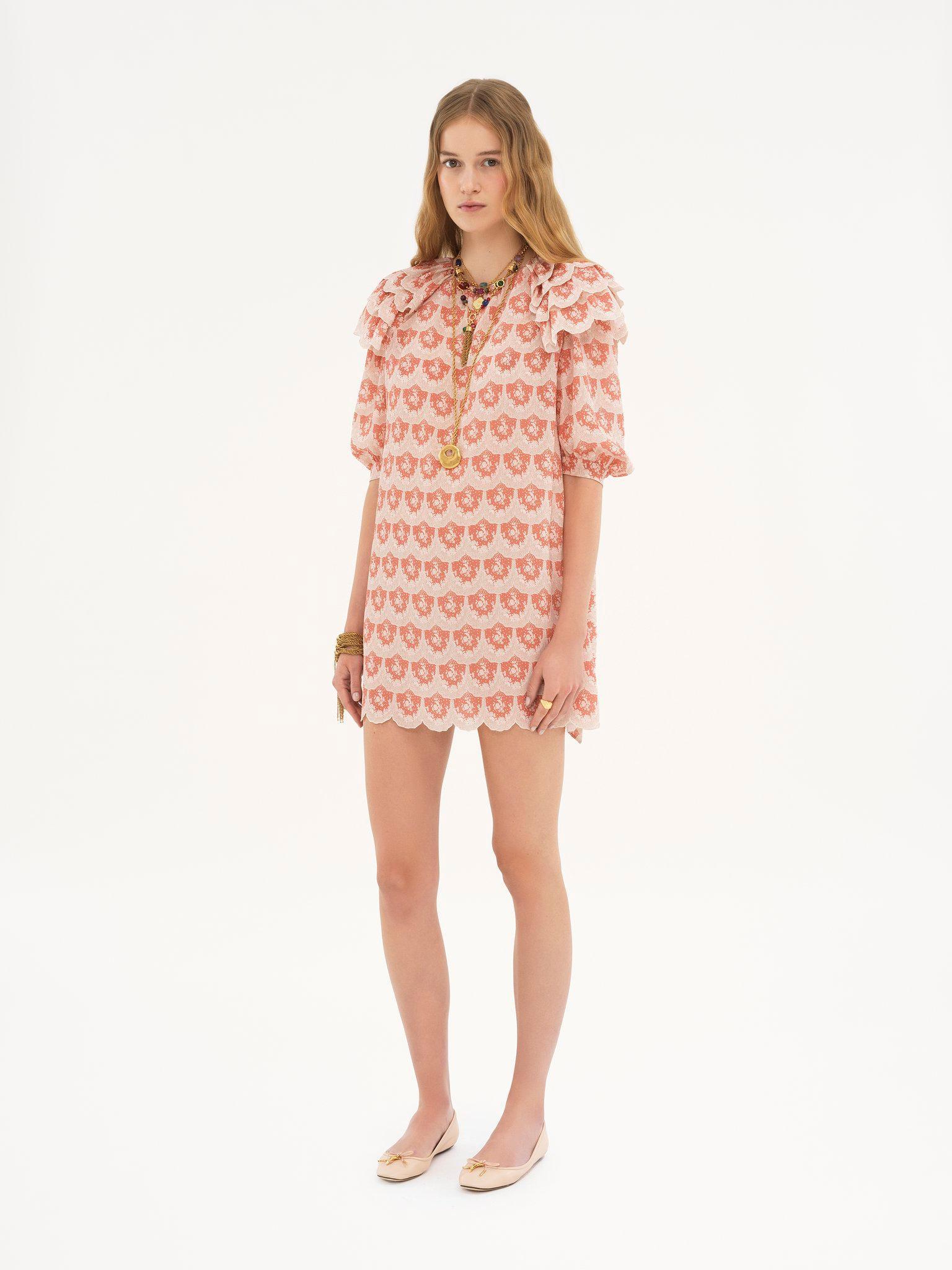 Puff-sleeve mini dress in silk crêpon Product Image