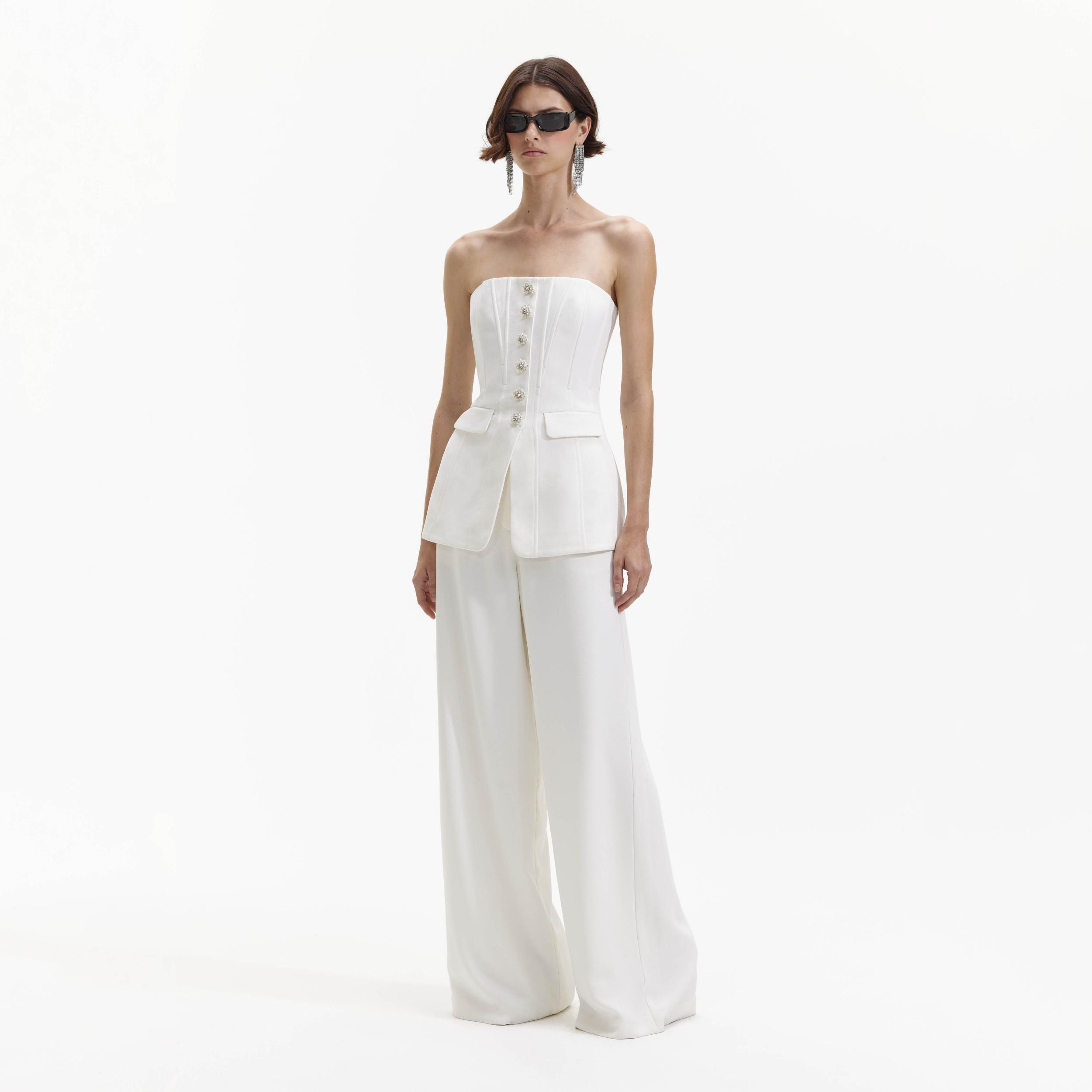 White Bandeau Crepe Jumpsuit Product Image