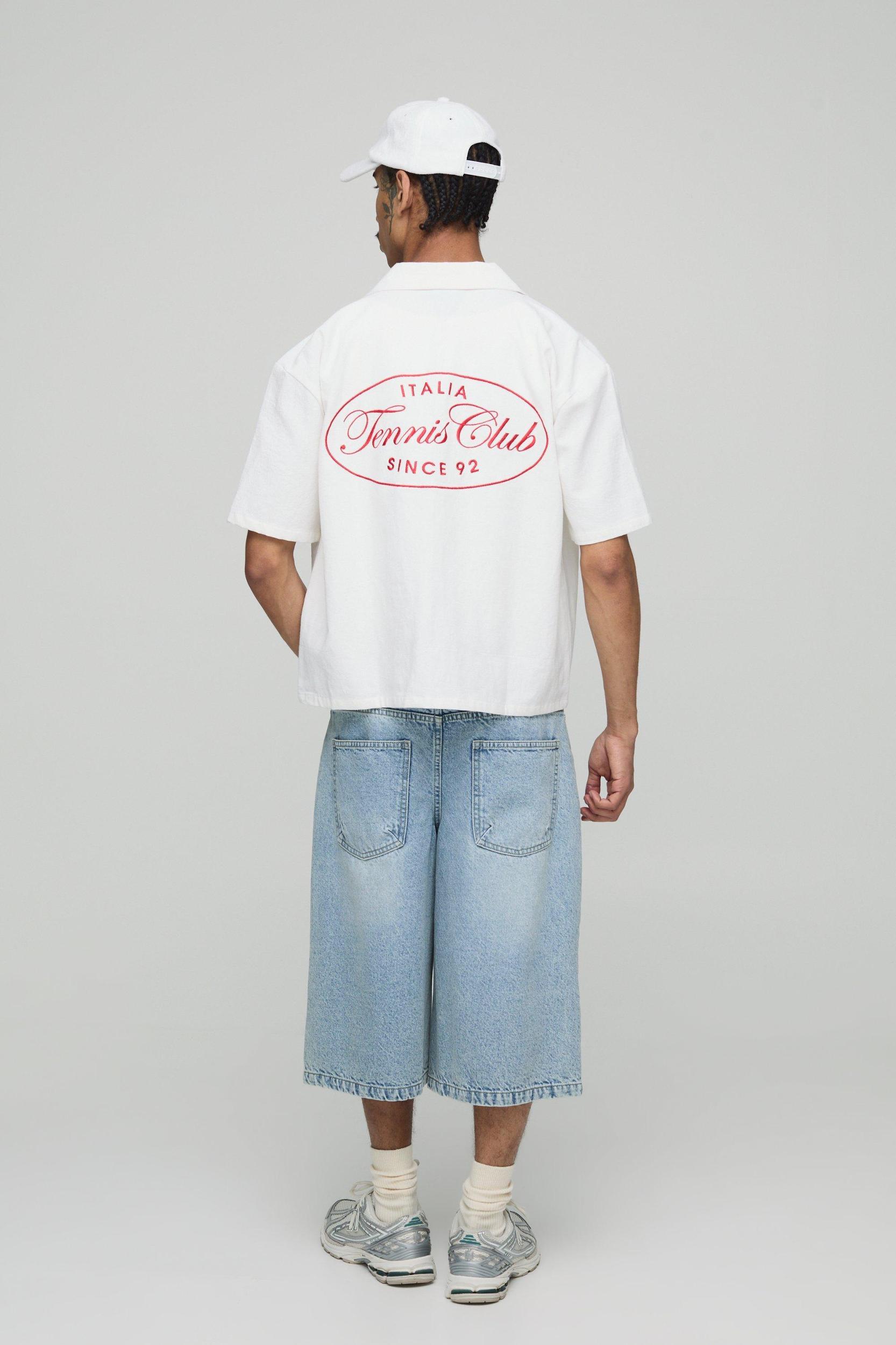 Oversized Boxy Tennis Club Printed Canvas Shirt | boohooMAN USA Product Image