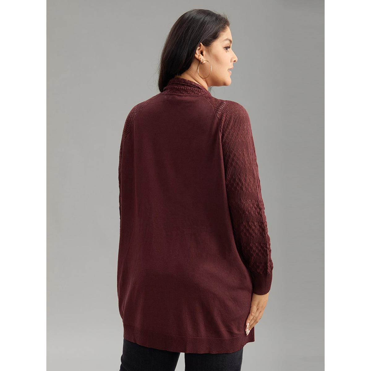 Plus Size Solid Geometric Hollow Out Cardigan Russet Women Casual Loose Long Sleeve Dailywear Cardigans BloomChic 26/4X Product Image