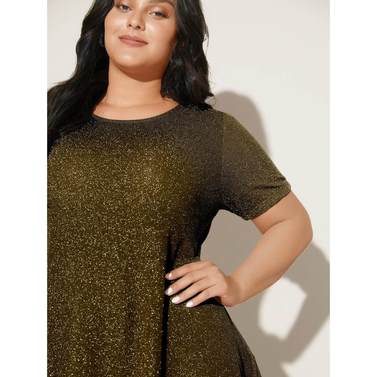 Plus Size Shimmering Gold & Silver Thread A-Line Tee Gold Women Casual Non Round Neck Loose Everyday T-shirts BloomChic 18-20/2X Product Image