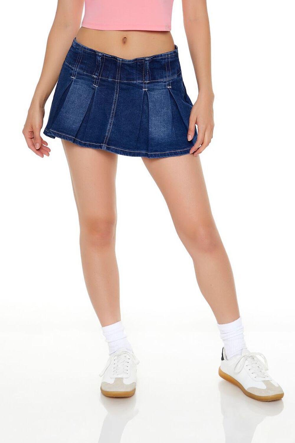 Pleated Denim Mini Skort | Forever 21 Product Image