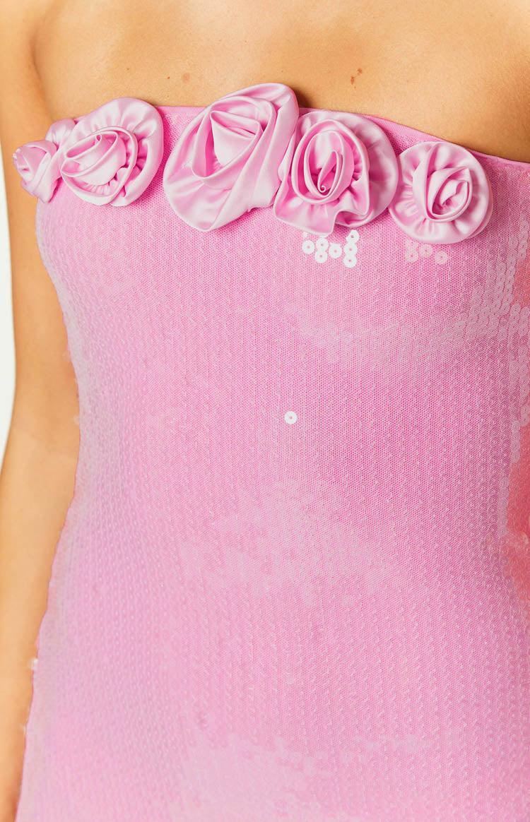 Quinn Pink Sequin Rose Mini Dress Product Image