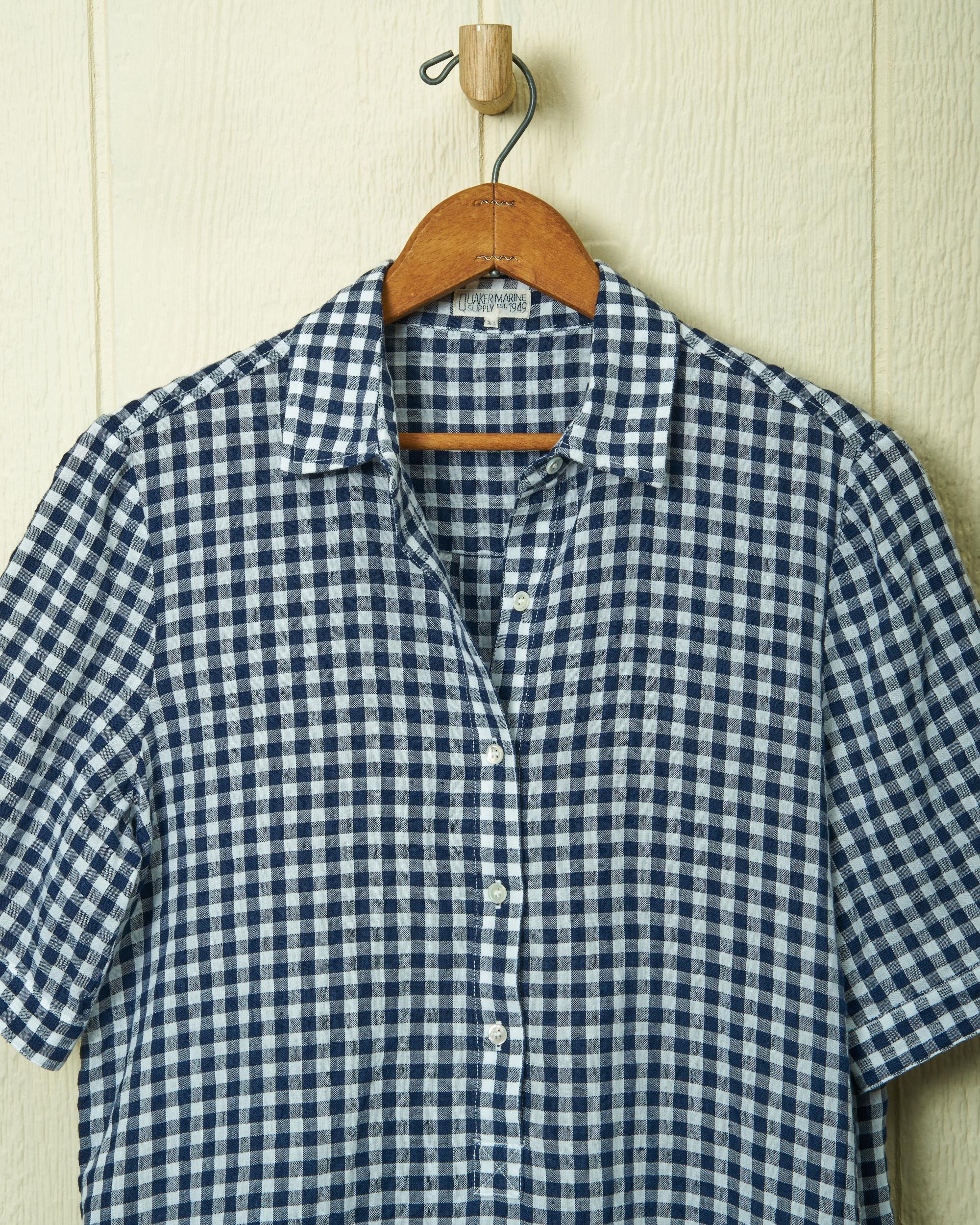 Beach Coverup in Navy Gingham Linen Product Image