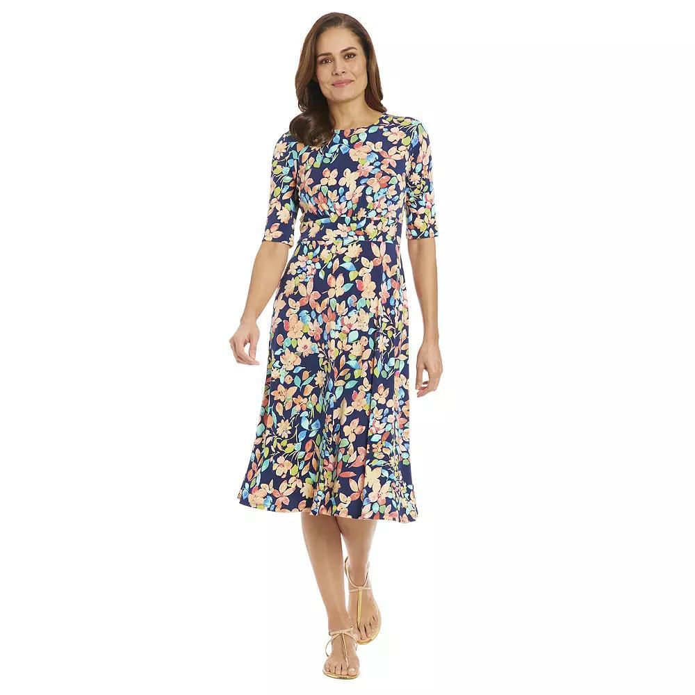 Women's London Times Printed Midi A-Line Dress, Size: 6, Navy Pink Product Image