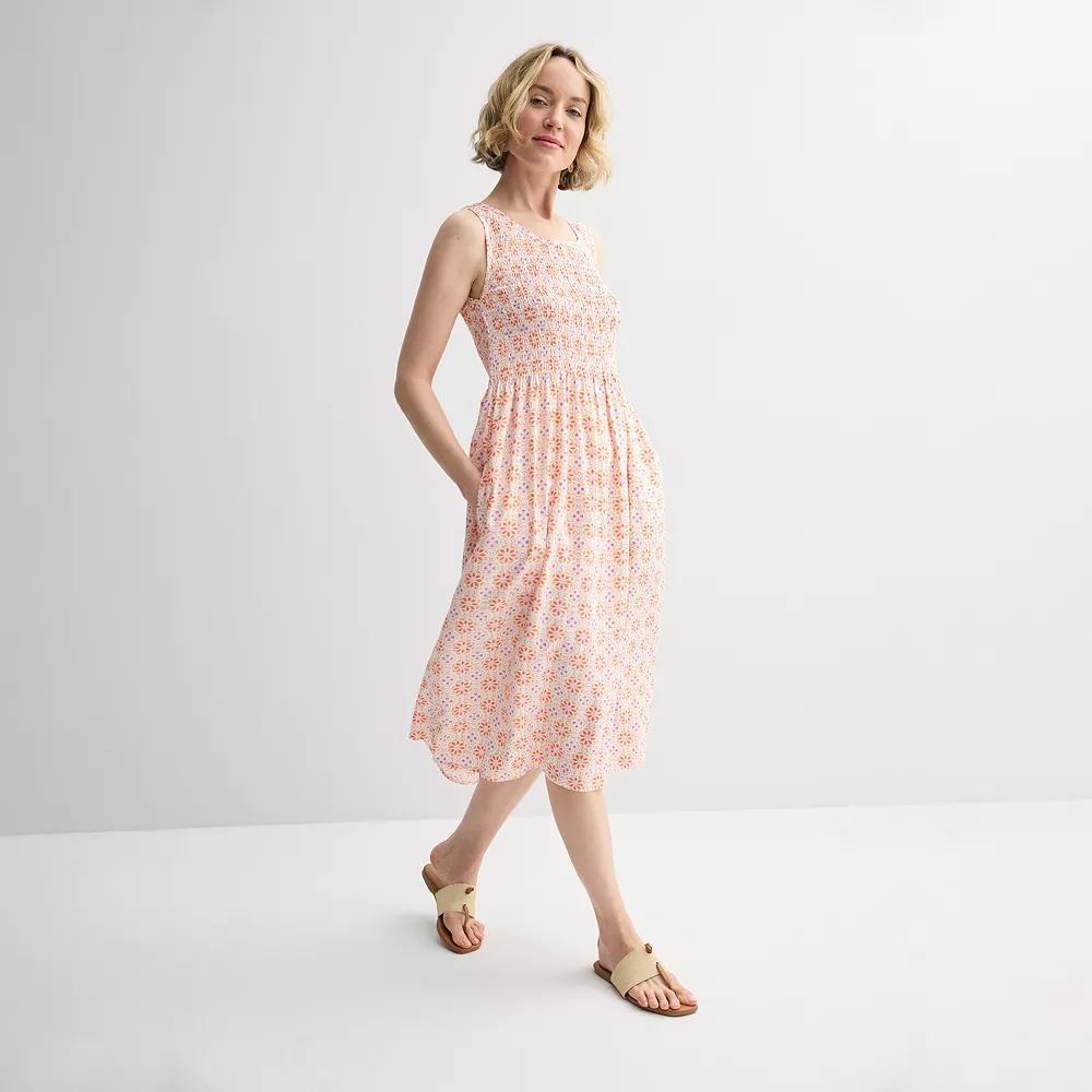 Women's Croft & Barrow® Smocked Midi Dress, Size: Medium, Orange Tile Block Product Image