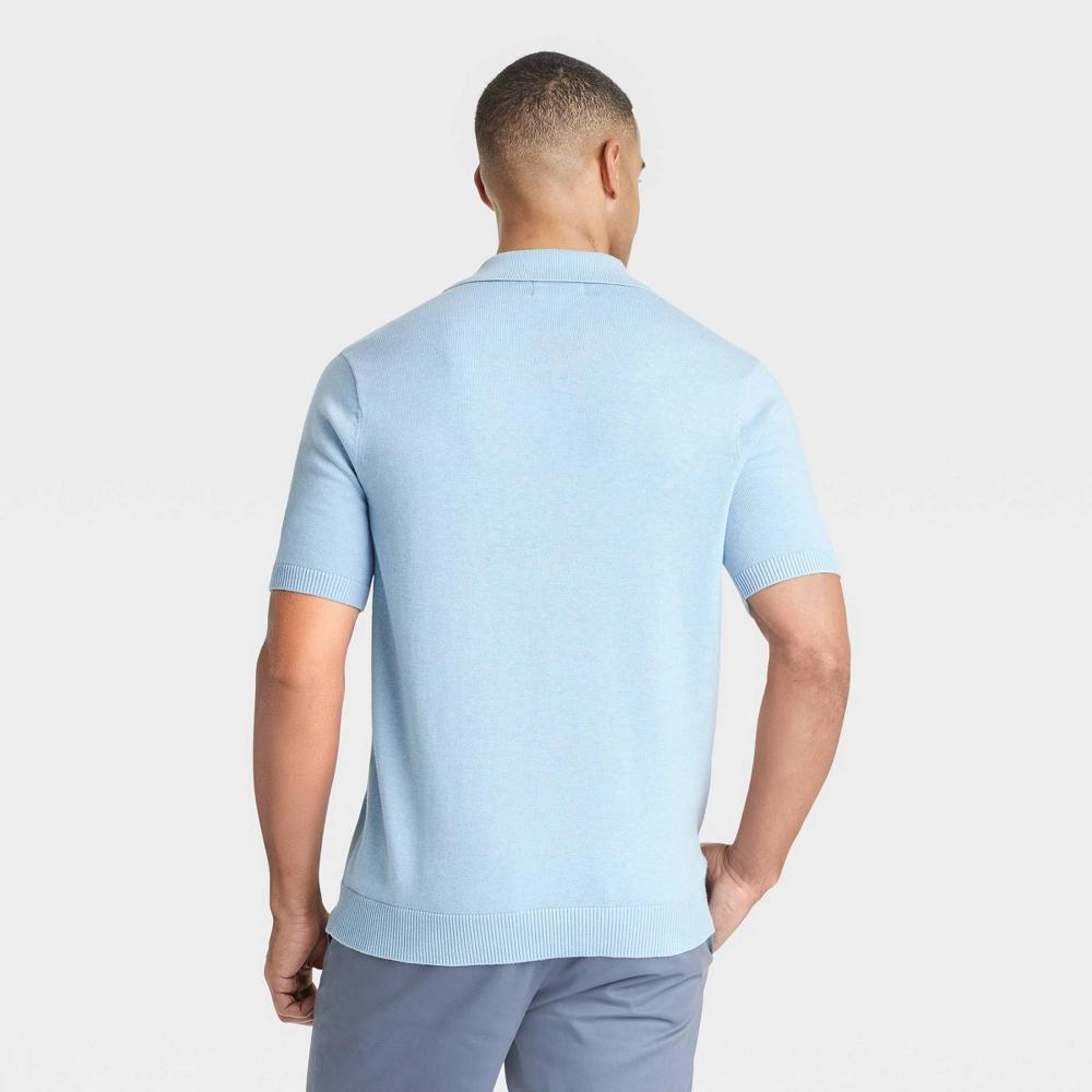 Men's Short Sleeve Johnny Collar Sweater - Goodfellow & Co™ Blue XXL: Lightweight Cotton Blend, Casual Fit Pullover Product Image