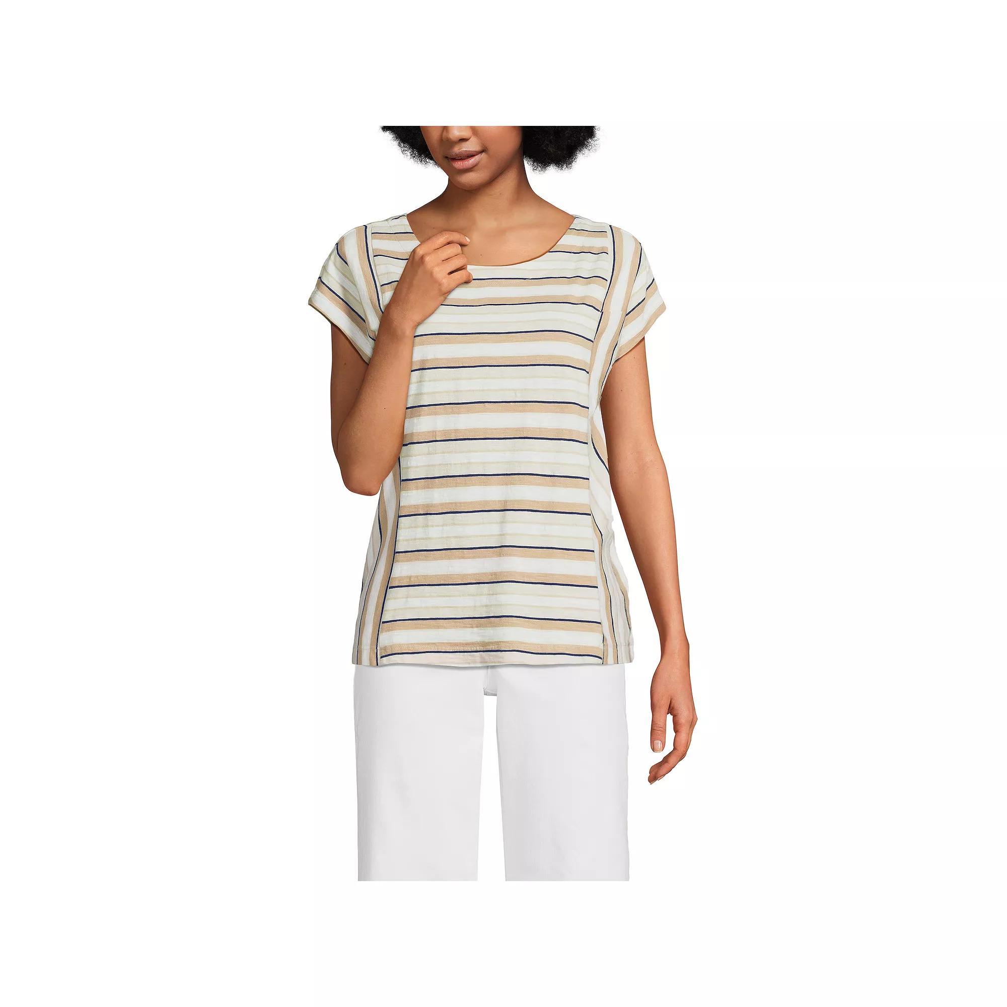 Women's Lands' End Slub Tee, Size: Small, Grey Team Stripe Product Image