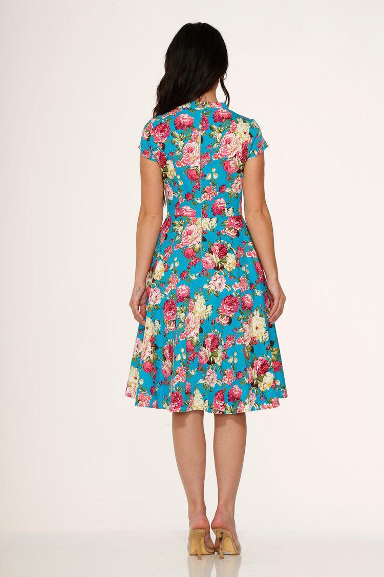 Blue & Pink Floral Swing Dress Product Image