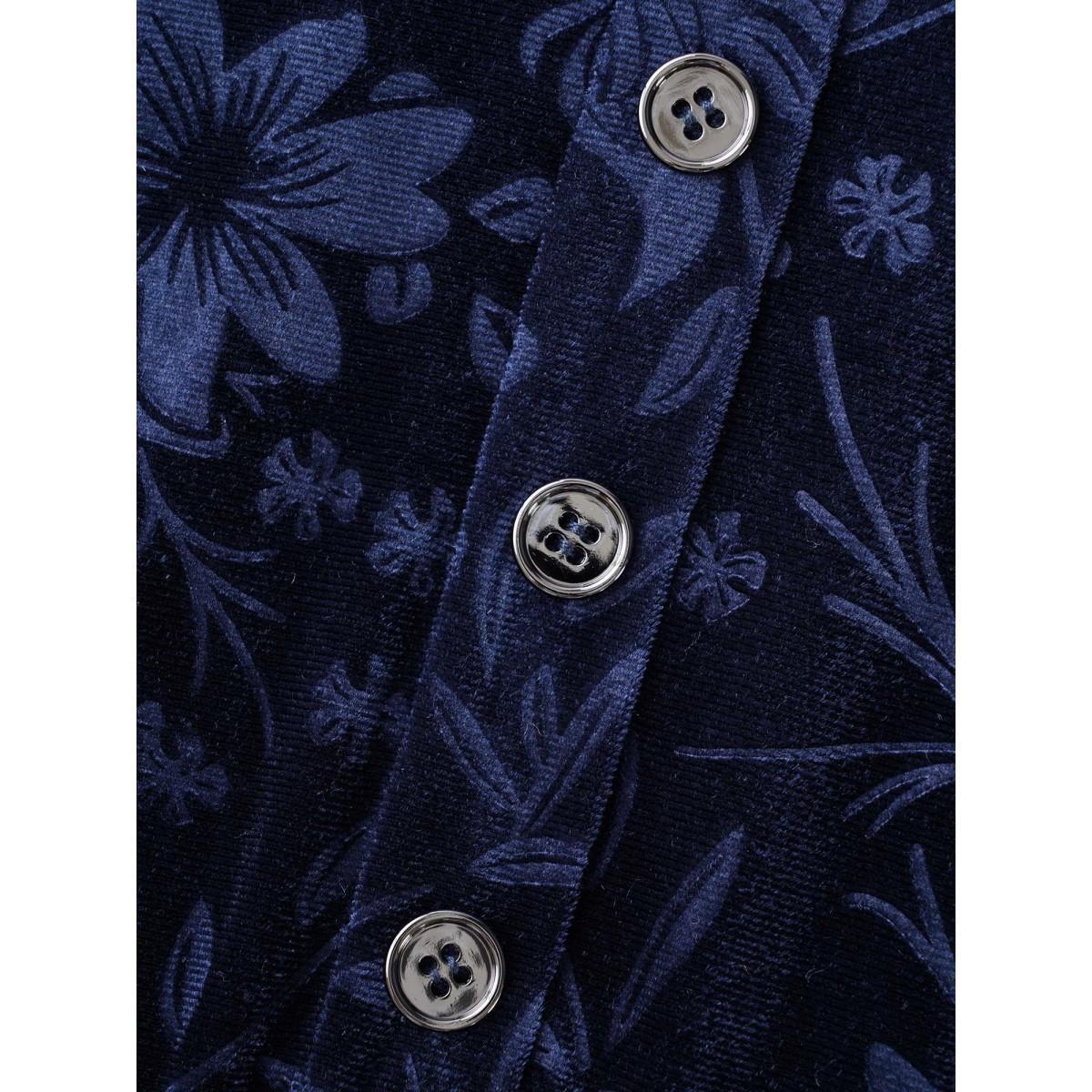 Plus Size Velvet Button Detail V-Shaped Neck Dress DarkBlue Women Cocktail Texture V-neck Elbow-length sleeve Curvy BloomChic 12/L Product Image