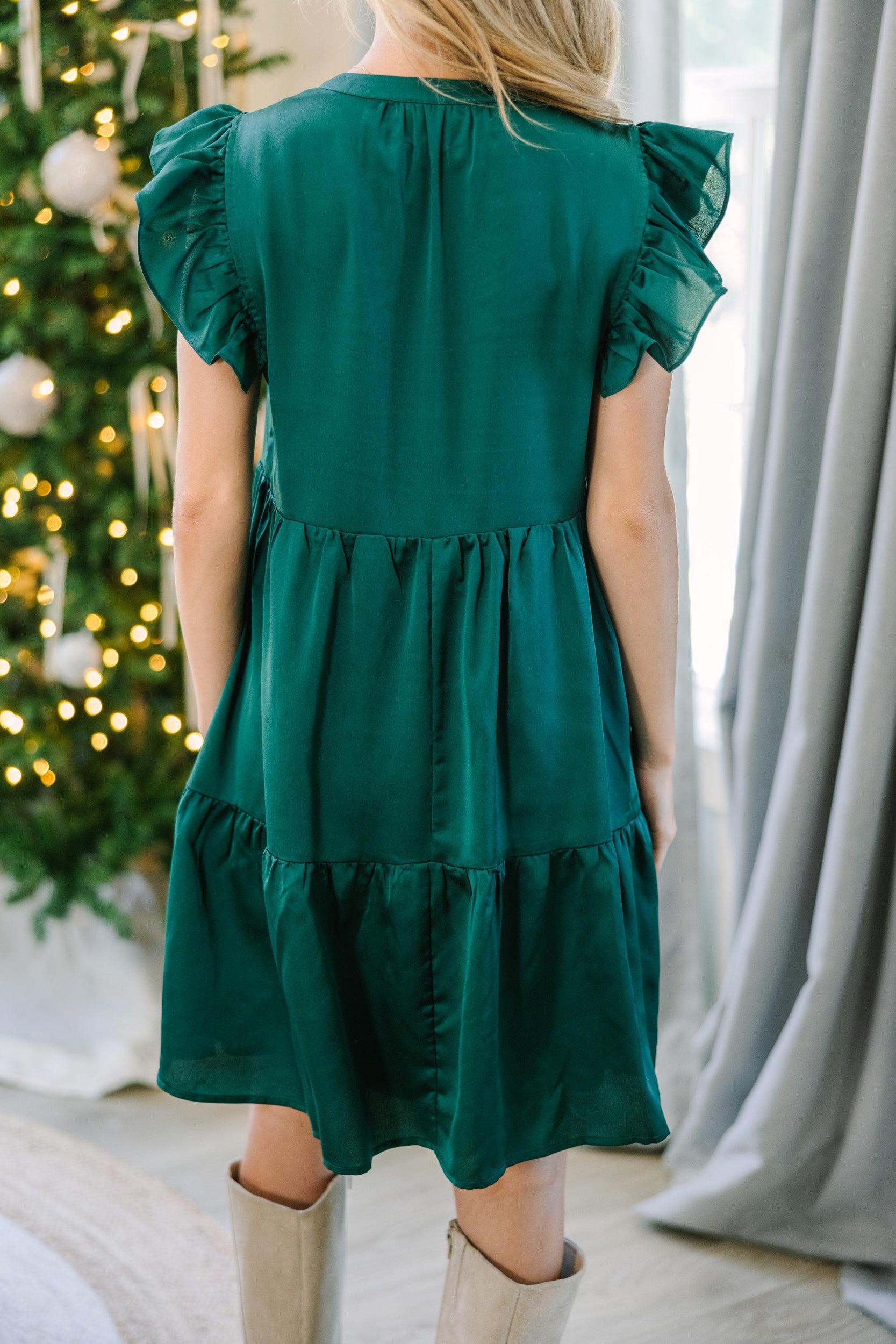 At This Time Emerald Green Satin Dress Female Product Image