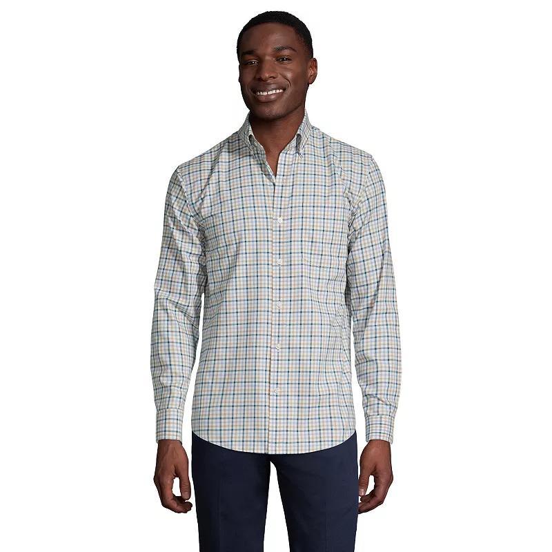 Men's Lands' End Traditional-Fit No-Iron Twill Button-Down Shirt, Size: Large, Gray Stone Ivory Plaid Product Image