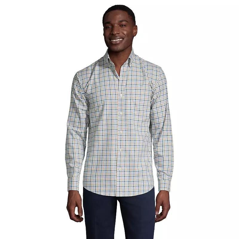Men's Lands' End Traditional-Fit No-Iron Twill Button-Down Shirt, Size: Large, Gray Stone Ivory Plaid Product Image