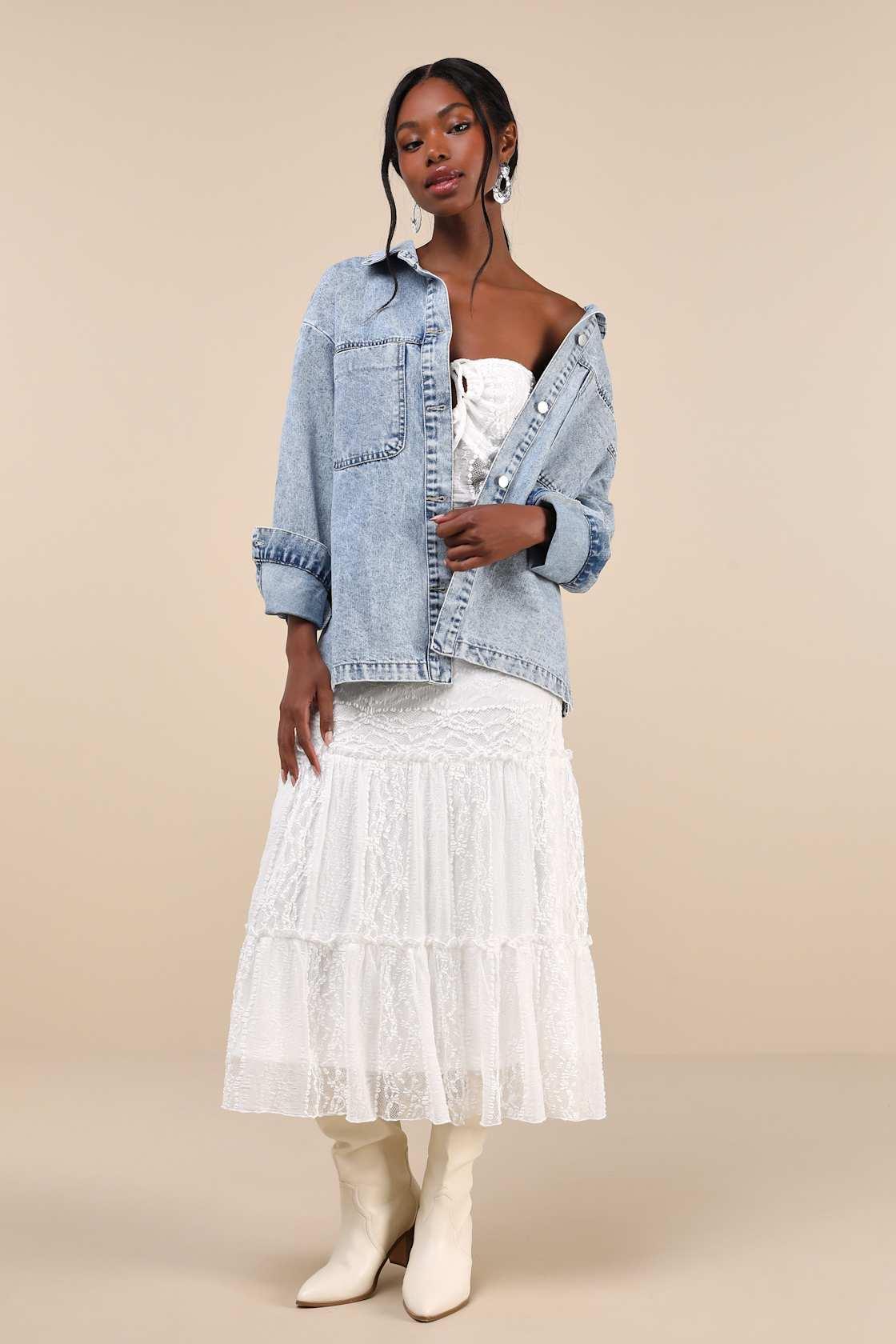 Chill Charm Light Wash Denim Button-Up Shacket Product Image