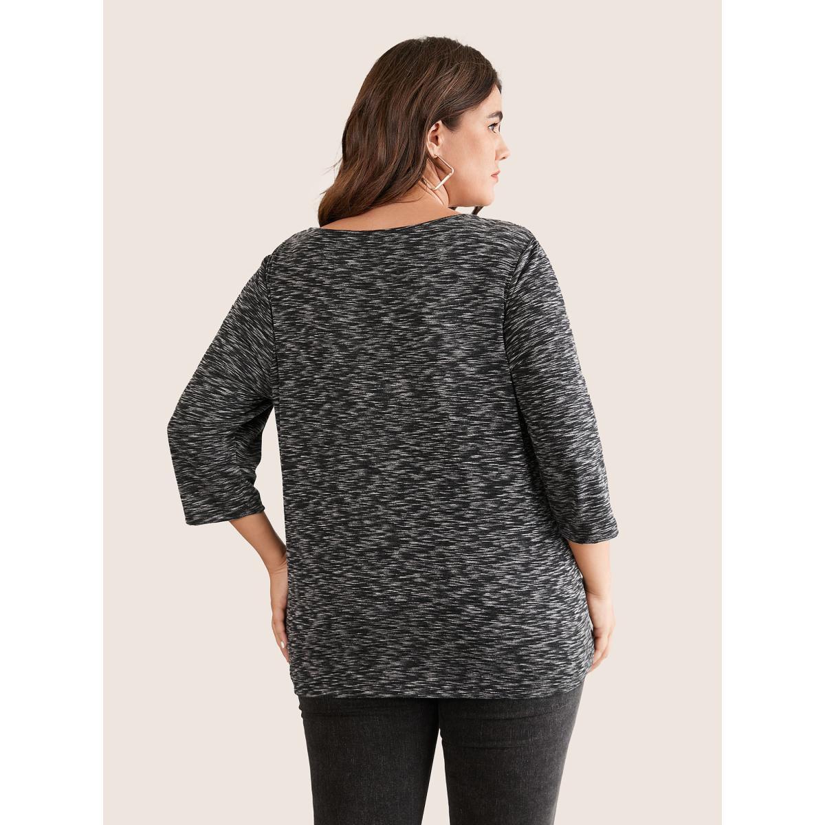 Plus Size Heather Keyhole Twist Front T-shirt Black Women Casual Heather Plain Keyhole Cut-Out Dailywear T-shirts BloomChic 14-16/1X Product Image
