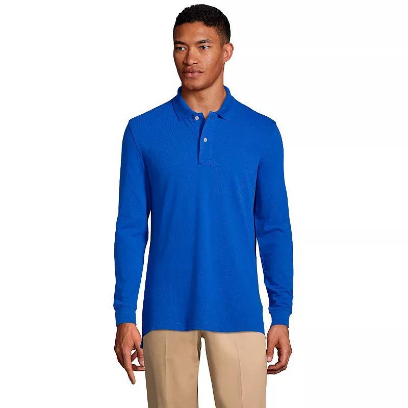 Mens Lands End Long Sleeve Mesh Polo Shirt Gray Grey Product Image