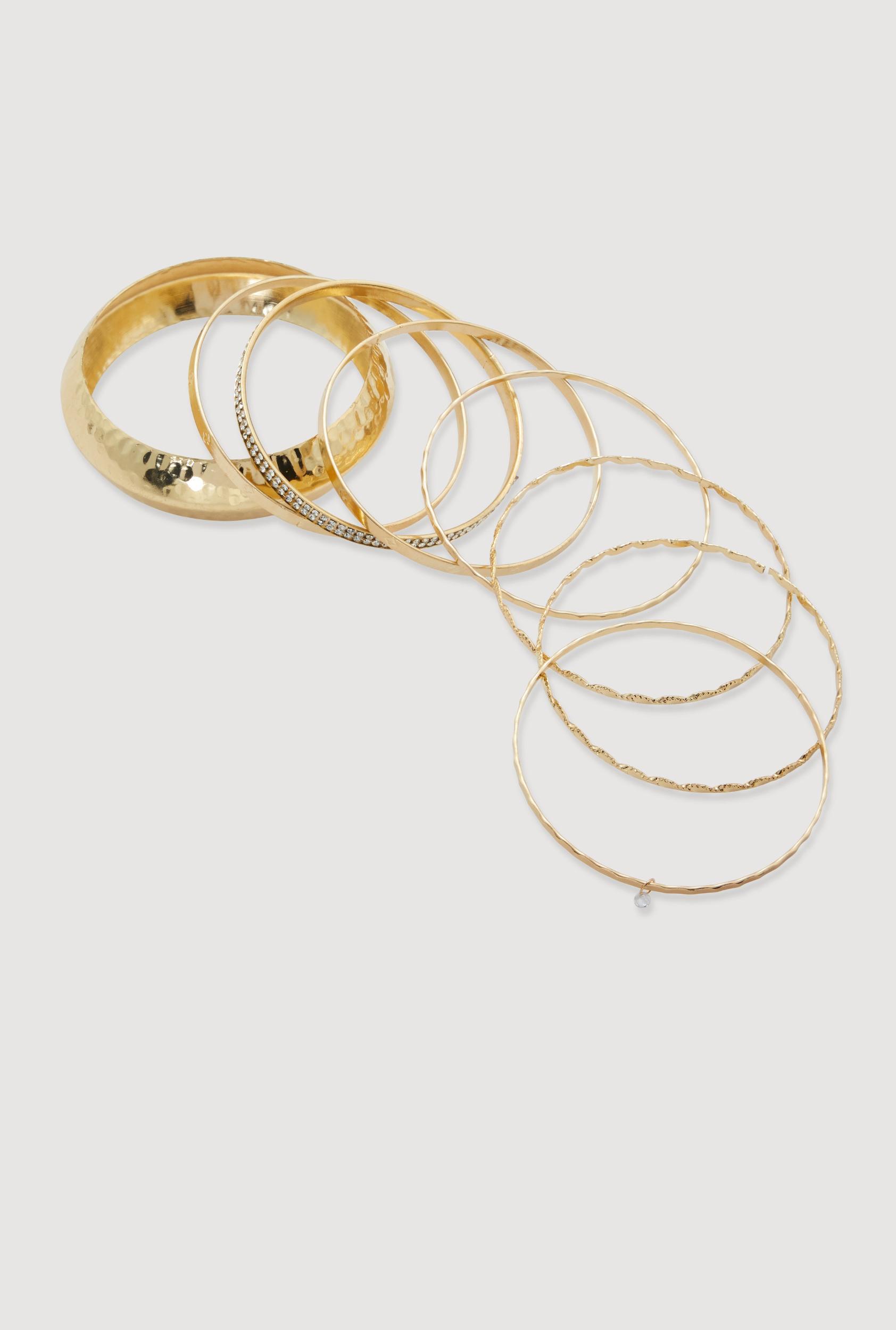 Plus Size Assorted Metallic Hammered Detail Bangles Set of 8 Male Product Image