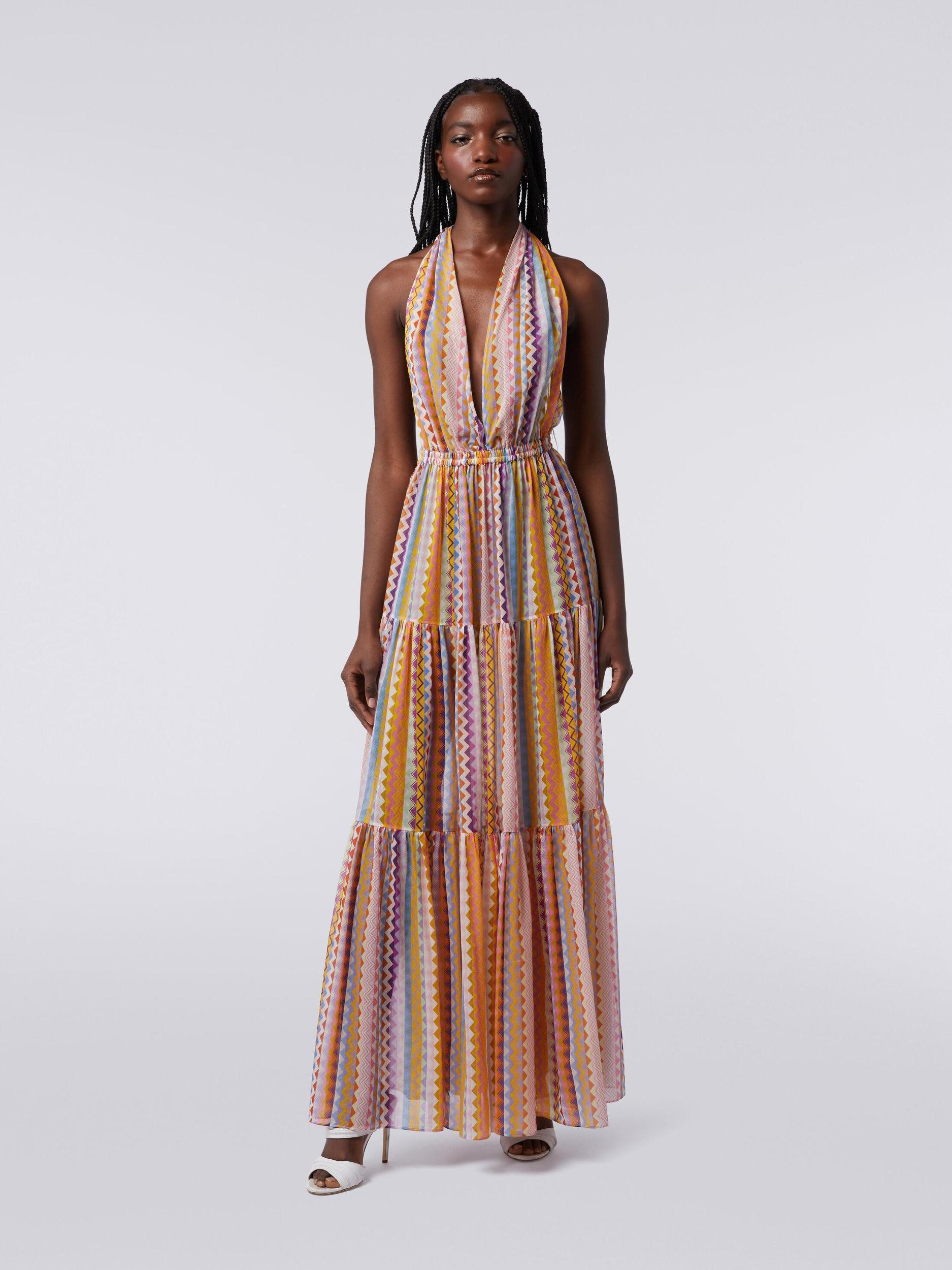 Long printed cotton and silk cover-up dress Product Image