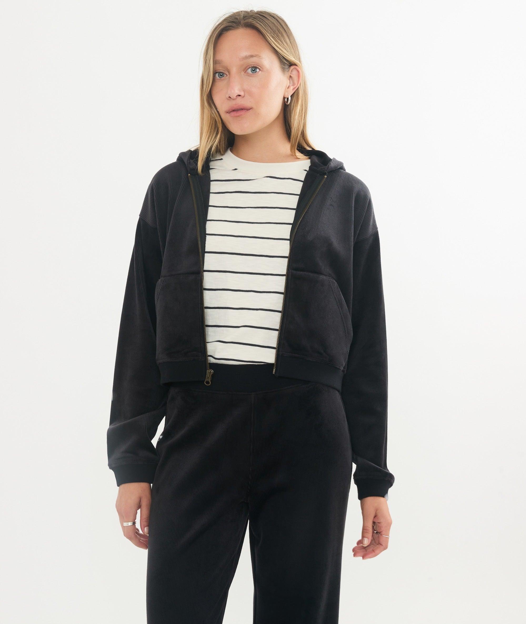 Cord Velour Cropped Zip Up Hoodie Product Image