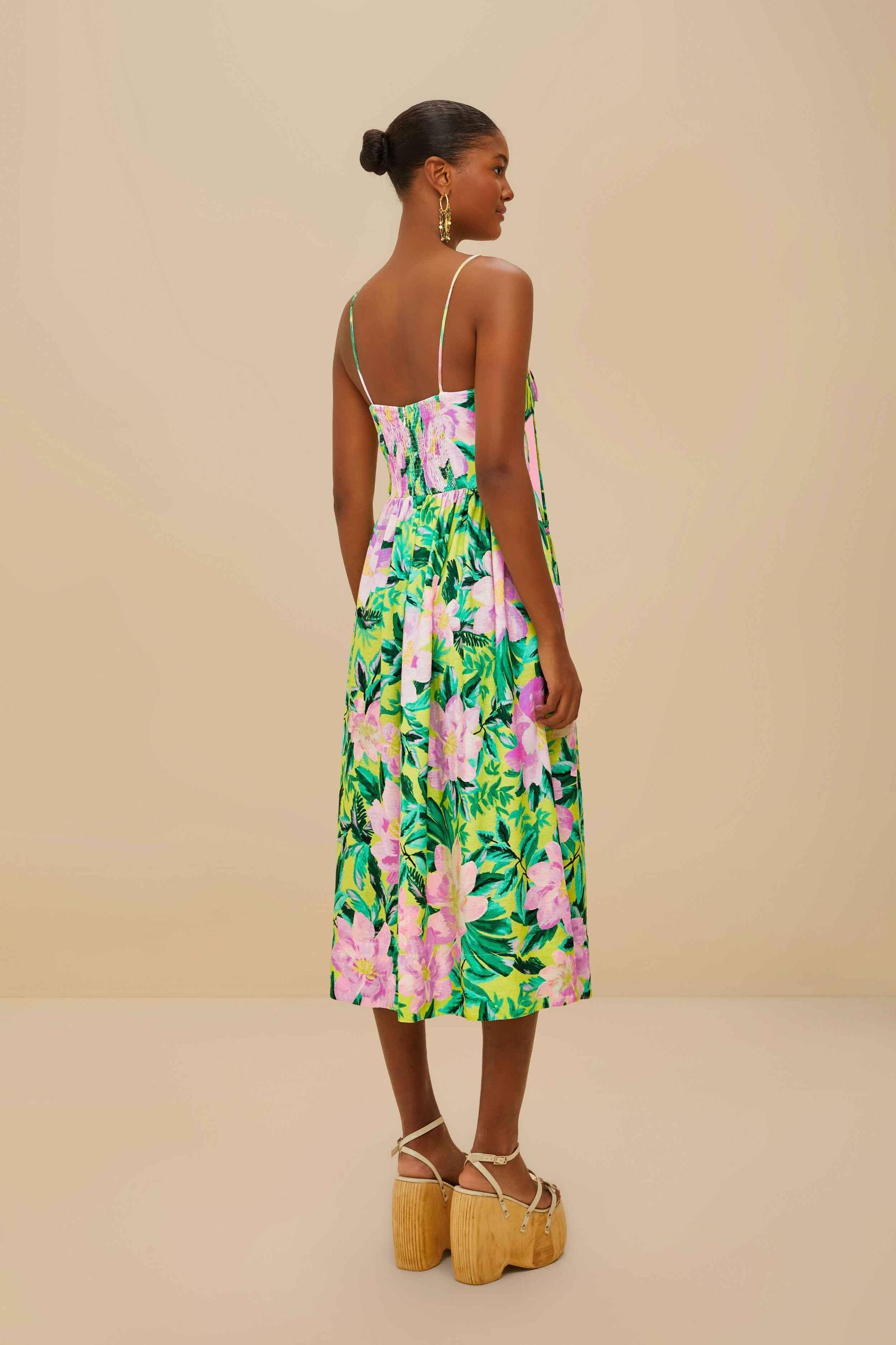 Green Painted Flowers LENZING™ ECOVERO™ Euroflax™ Midi Dress Product Image