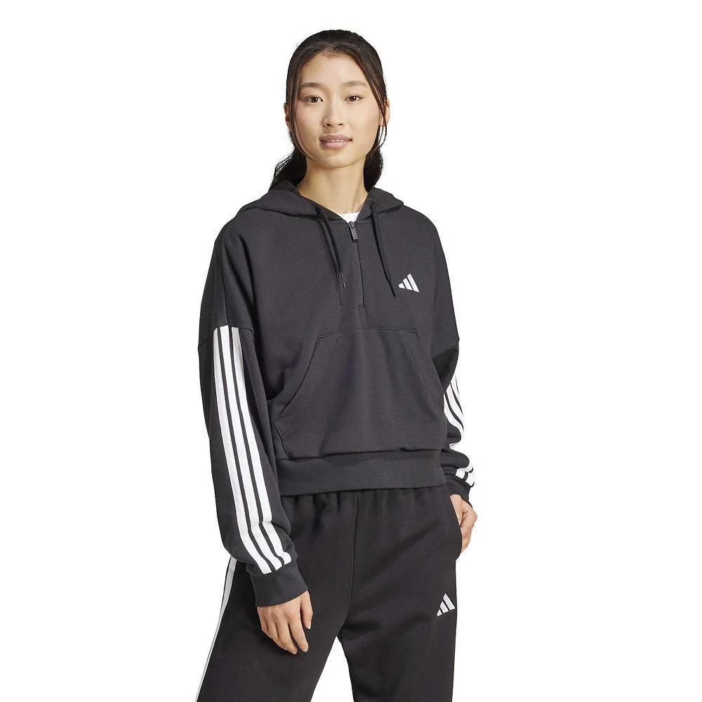 Women's adidas Essentials 3-Stripes Sportswear Quarter-Zip Hoodie, Size: Small, Black Product Image