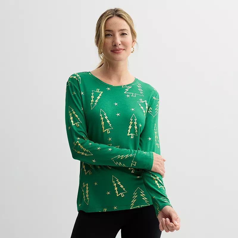 Women's Jollidays Long Sleeve Crewneck T-Shirt, Girl's, Size: Medium, Red Snowflakes Product Image
