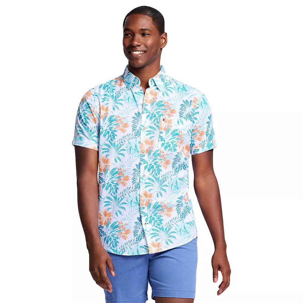 Men's IZOD Saltwater Dockside Chambray Short Sleeve Button-Down Shirt, Size: XL, Blue Palm Product Image