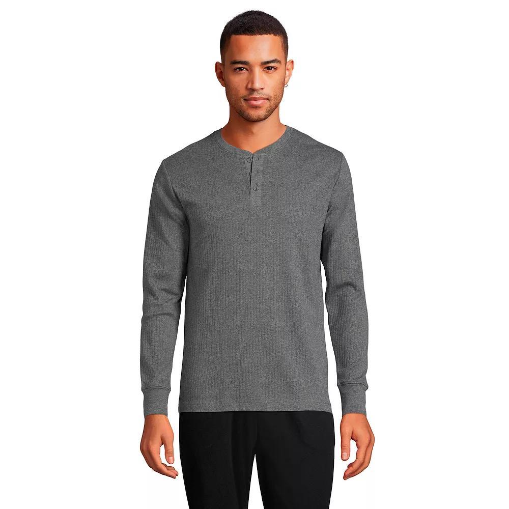Men's Lands' End Ribbed Pajama Sleep Henley, Size: XXL, Grey Heather Product Image