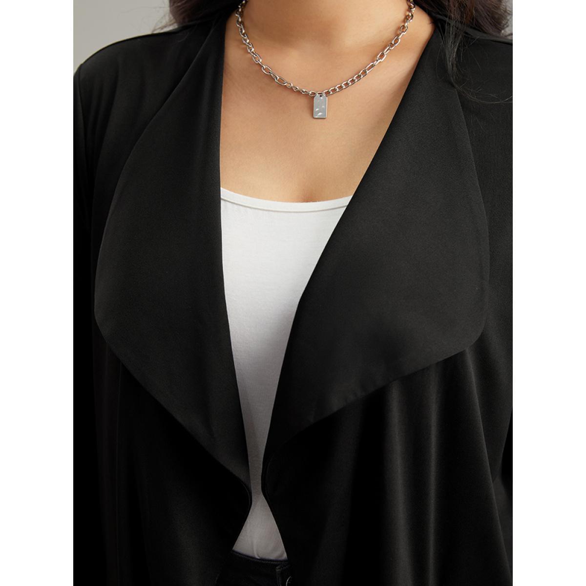 Plus Size Lapel Collar Zipper Pocket Blazer Black Women Dailywear Zipper Sleeve Long Sleeve Non 12/L Pocket Casual Blazers BloomChic Product Image
