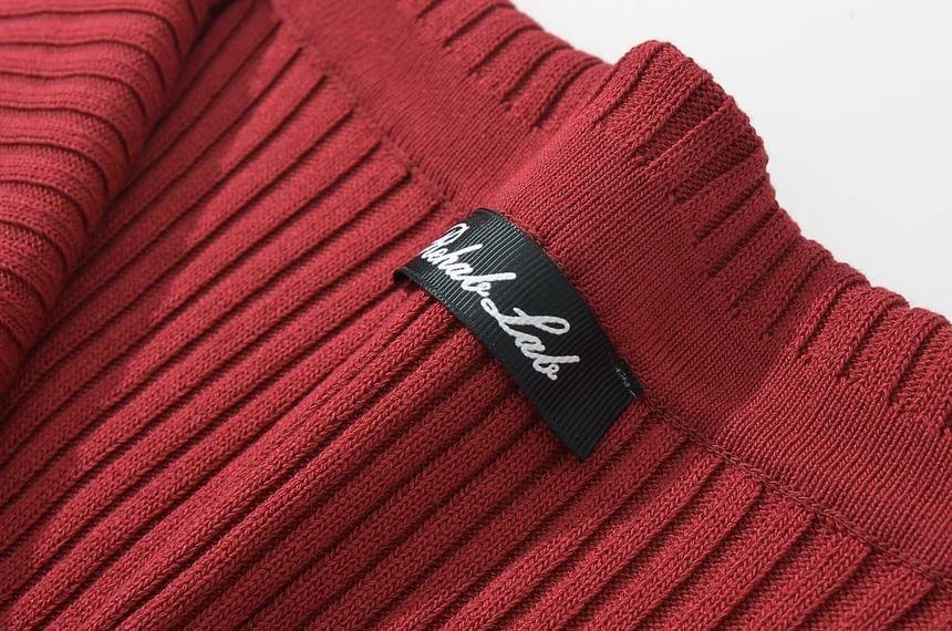 Long-Sleeve V-Neck Wrapped Plain Knit Maxi Sheath Dress Product Image