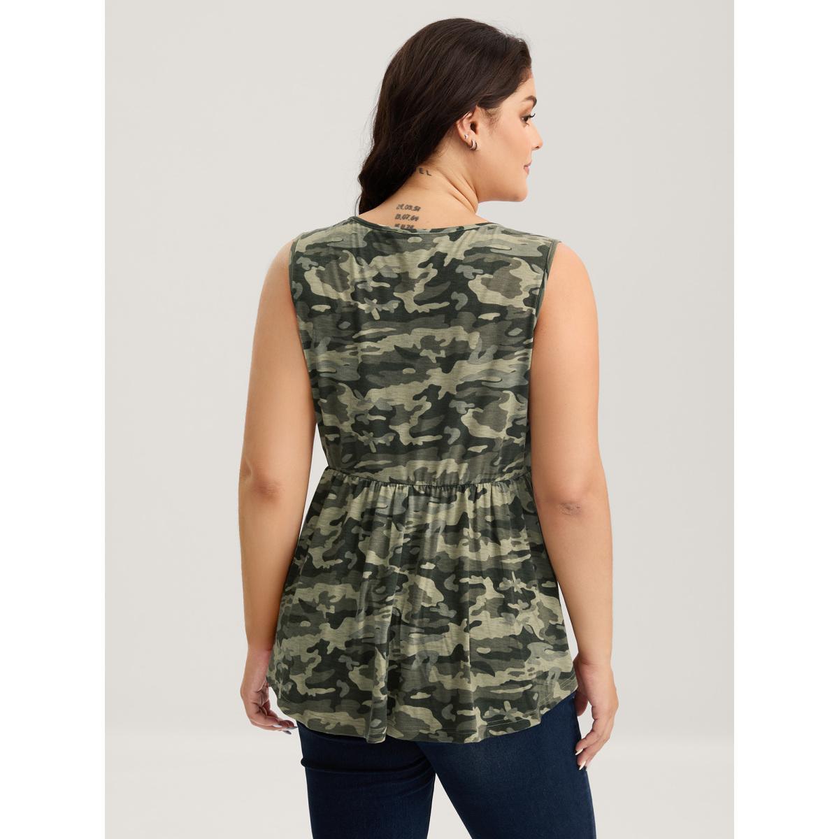 Plus Size Camouflage Print Cinched-Waist Tank Top Women Multicolor Gathered V-neck Everyday-Casual Tank Tops Camis BloomChic 12/L Product Image