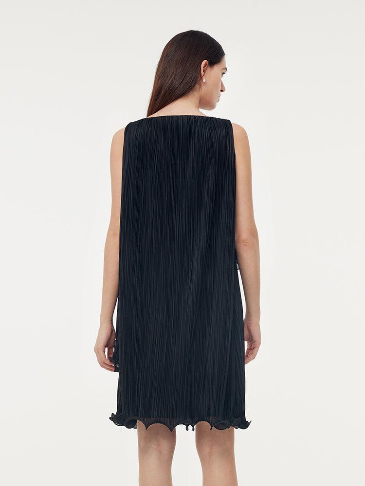 Tiered Ruffle Hem Women Pleated Mini Dress Product Image