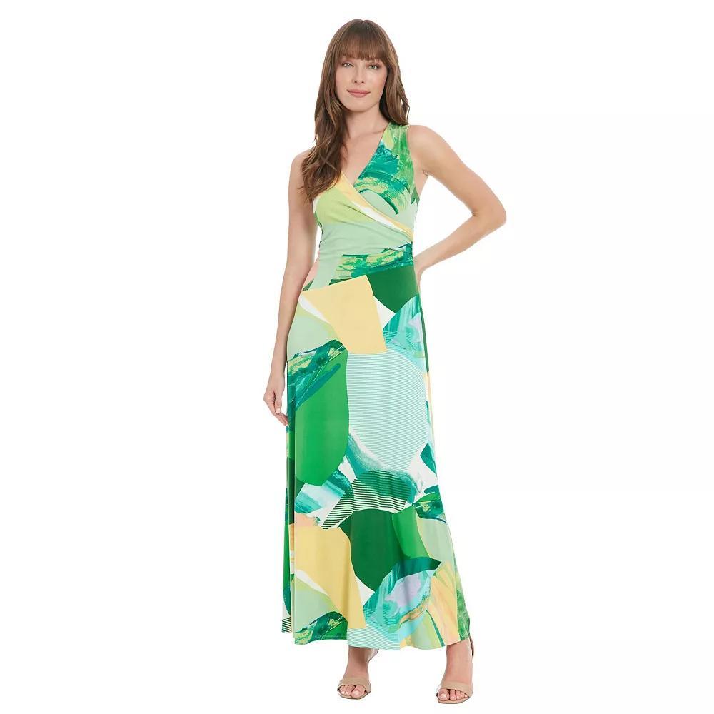 Women's London Times Shirred Warp Sleeveless Maxi Dress, Size: 8, White Green Product Image