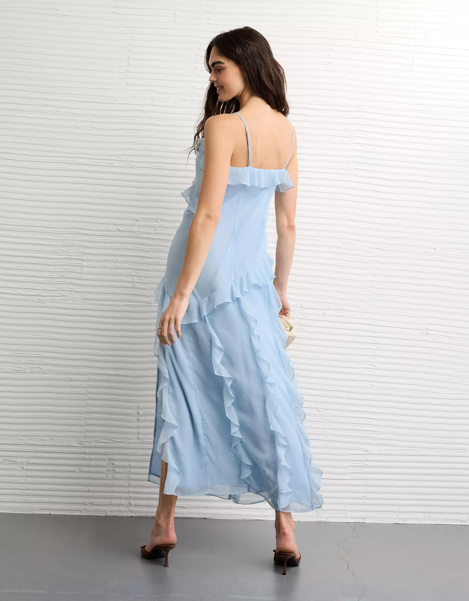 AE Asymmetrical Ruffle Maxi Slip Dress Product Image