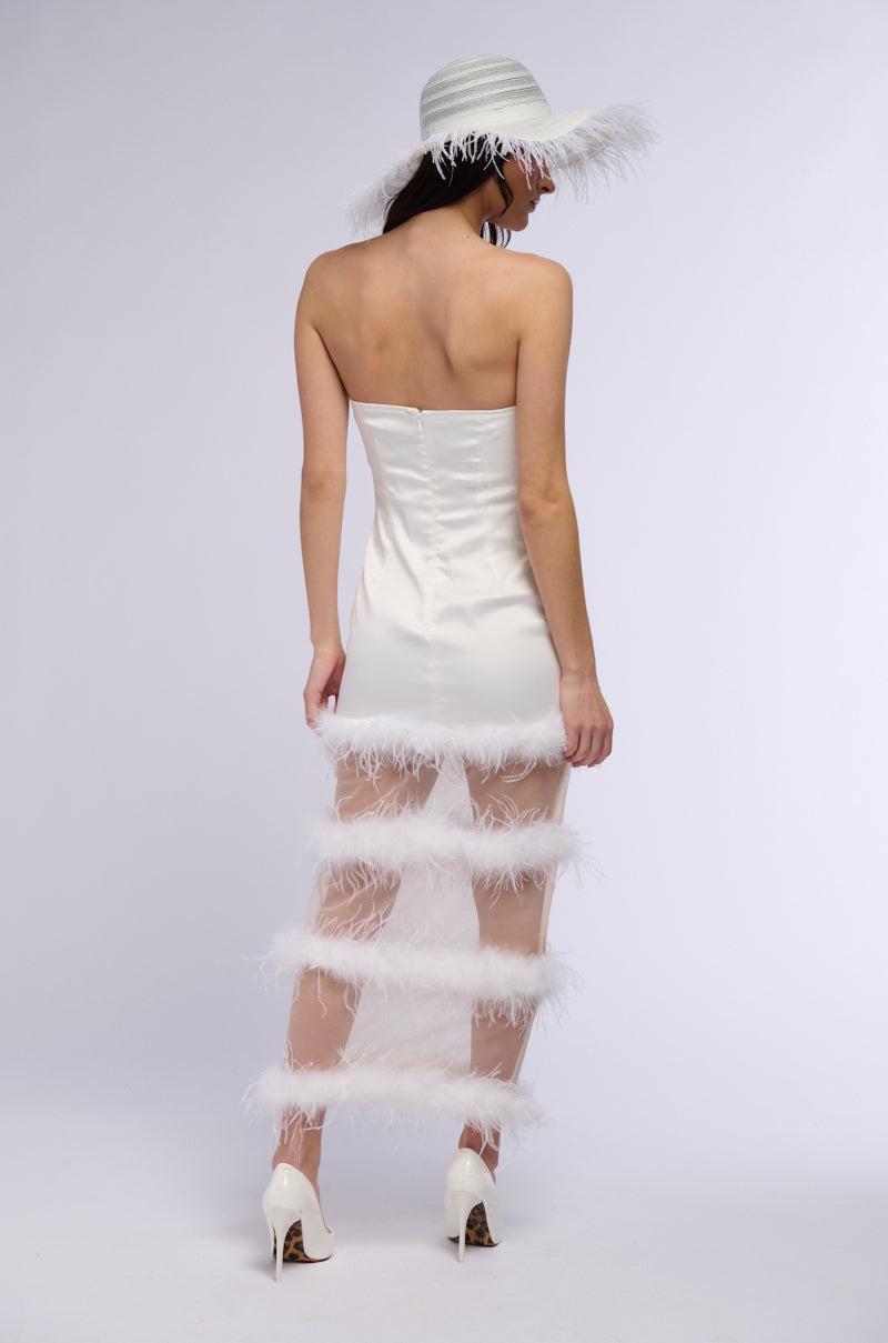 READY TO PARTY FEATHER CUT OUT MIDI DRESS Product Image
