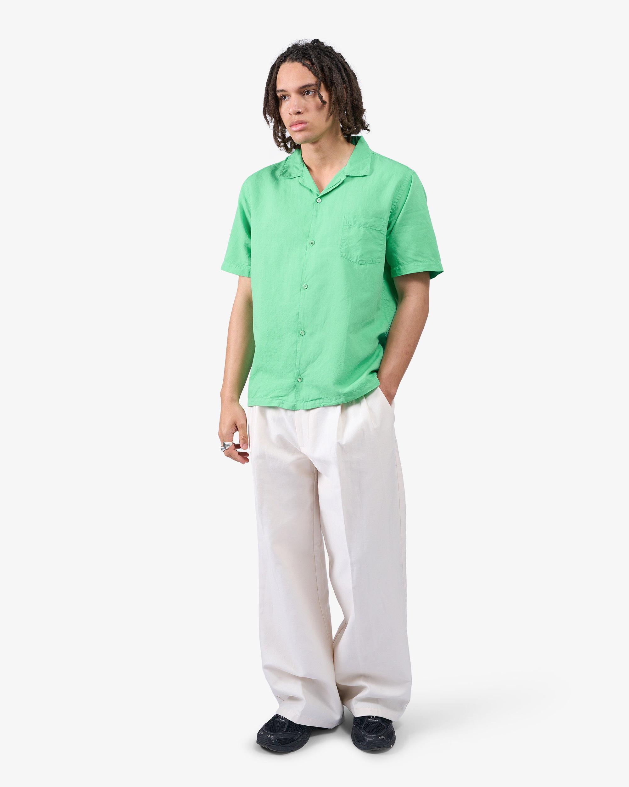 Linen Short Sleeved Shirt - Ivory White Product Image
