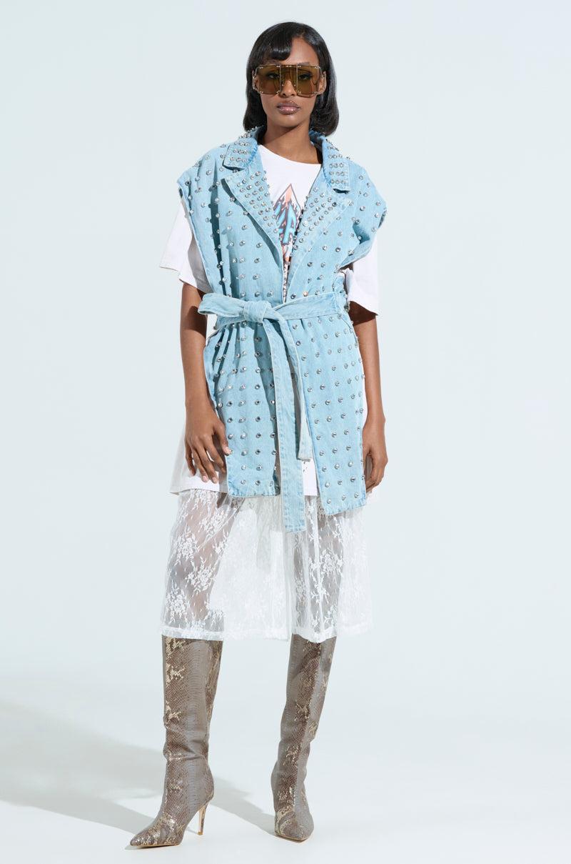 PRESLEY EMBELLISHED DENIM VEST Product Image