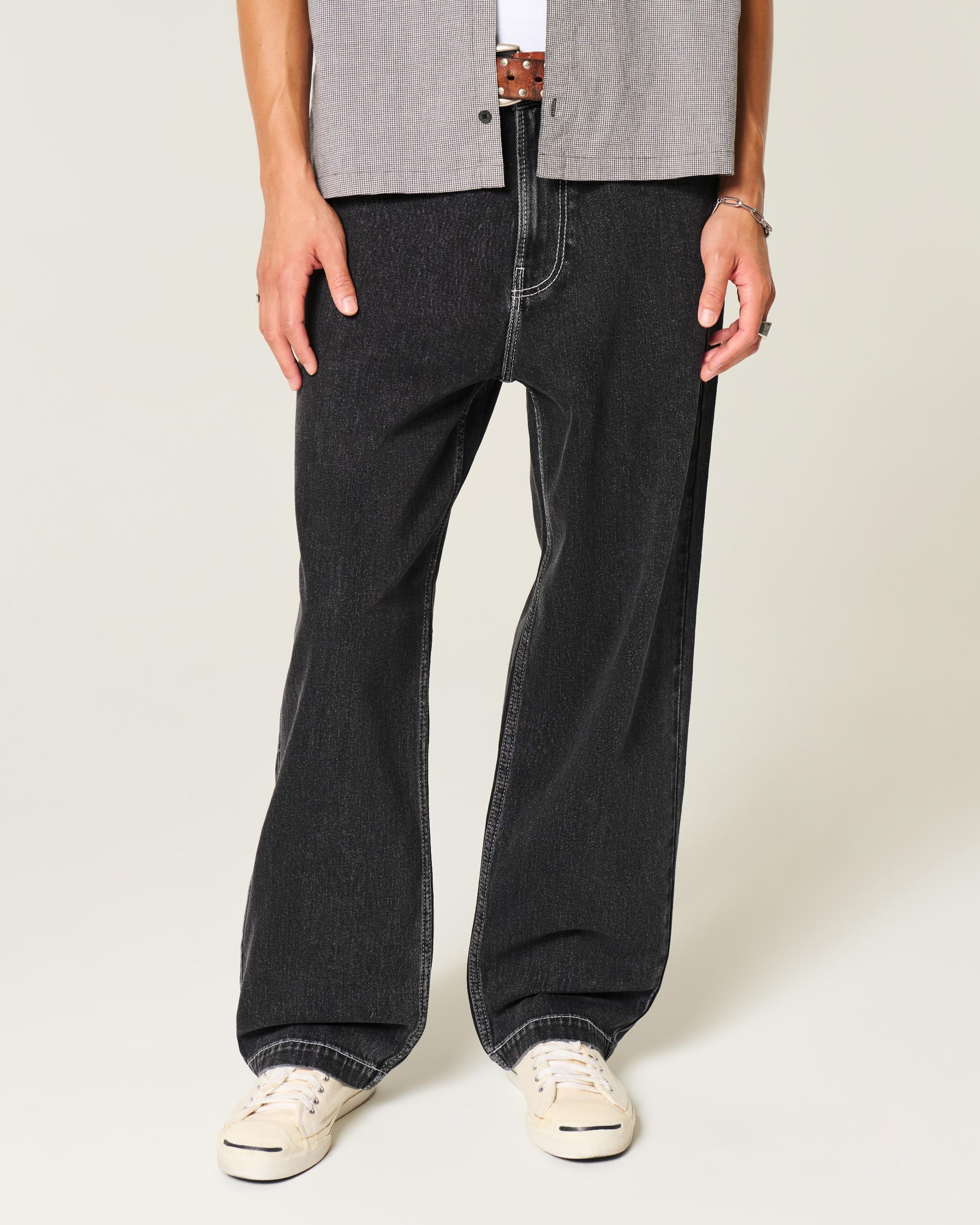 Washed Black Embroidered Baggy Jeans Product Image