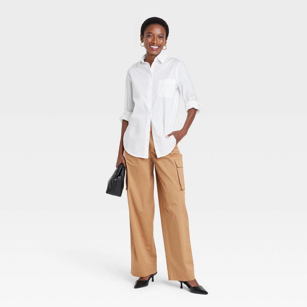 Womens Slim Fit Boyfriend Tailored Long Sleeve Button-Down Shirt - A New Day White Product Image