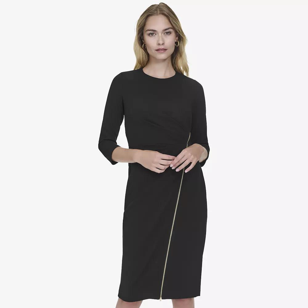 Women's Andrew Marc Quarter Sleeve Crew Neck Ruched Sheath Dress, Size: 2, Black Product Image